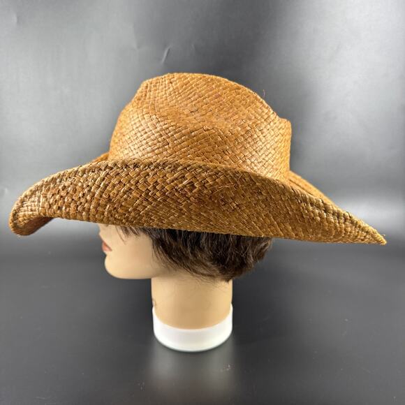 Shady Brady Straw Hat Medium Western USA Brown Band Turquoise/Stone Details - Picture 8 of 15